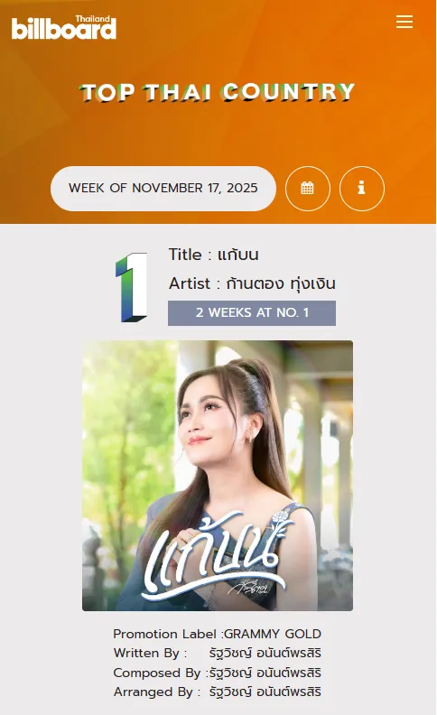 [Chart] BillboardTH • TOP 50 THAI COUNTRY • NOVEMBER 17, 2025  [320 kbps]