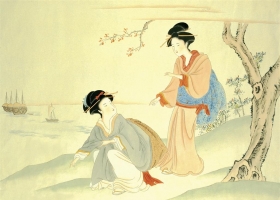 ภาพวาดภู่กันจีน สวยงามมาก ชุด สตรีญี่ปุ่น 2