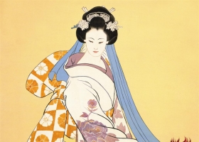 ภาพวาดภู่กันจีน สวยงามมาก ชุด สตรีญี่ปุ่น 1