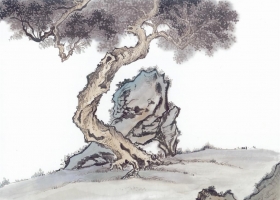 ภาพวาดภู่กันจีน สวยงามมาก ชุด ต้นไม้ และหินผา1